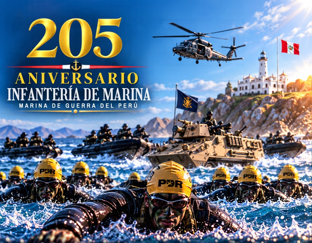 Afiche de la competencia por el 205 aniversario de Infantería de Marina, con nadadores PDR